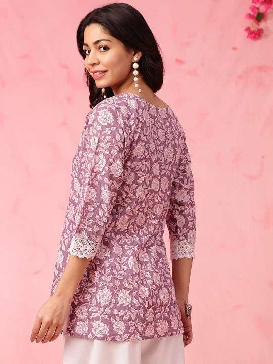 Women's Rayon Floral Printed Straight Short Kurti Set - Image 4